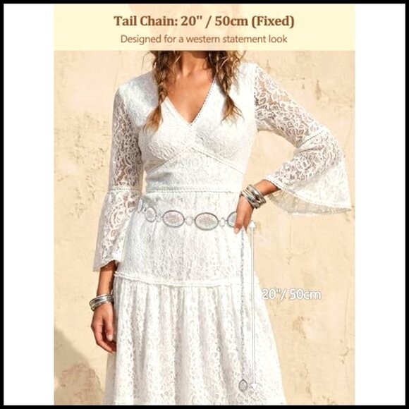Rhinestone Concho Belt Western Sparkly Chain Waist Belt Adjustable Women\'s